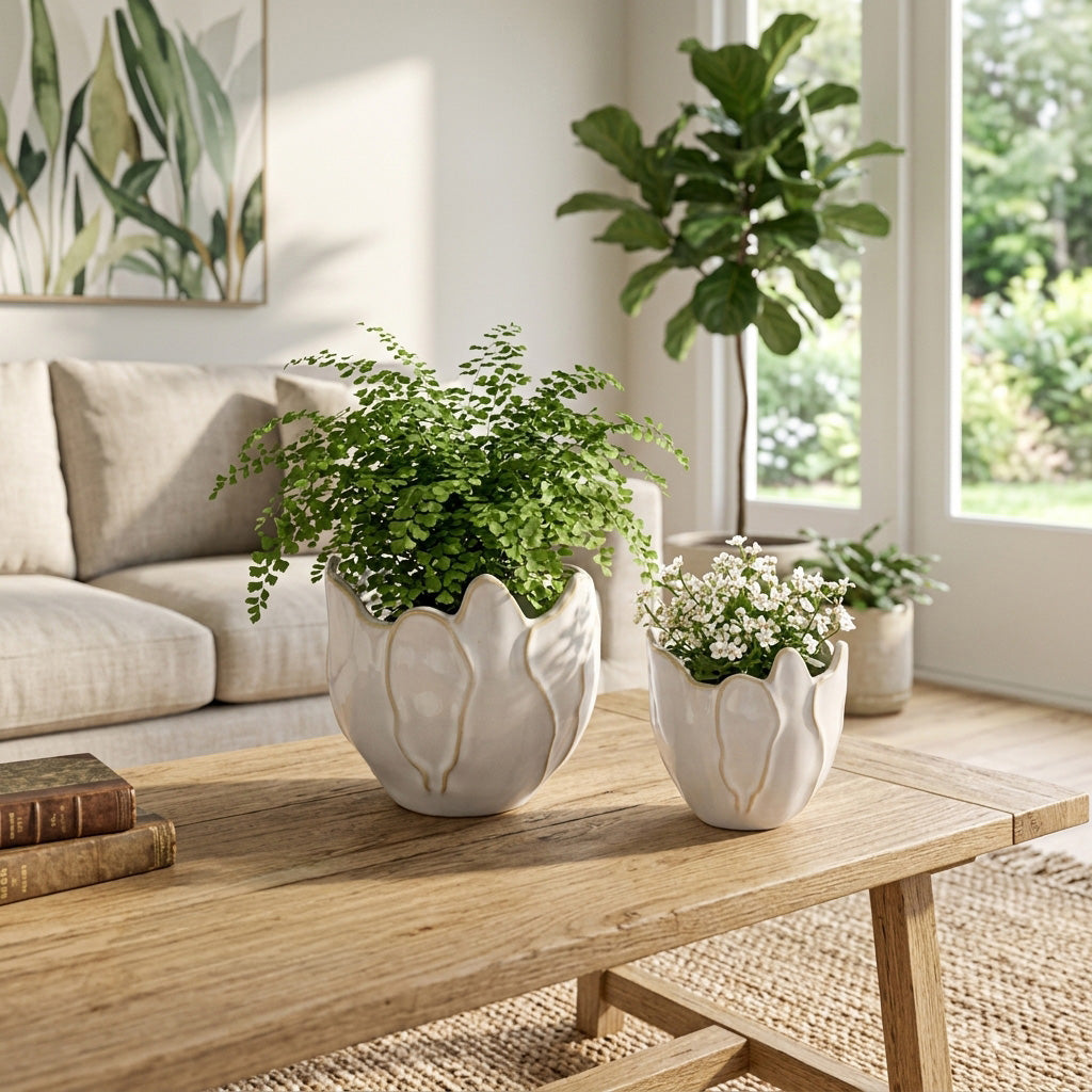 Drydenrun Ivory Ceramic Planters, Set of 2