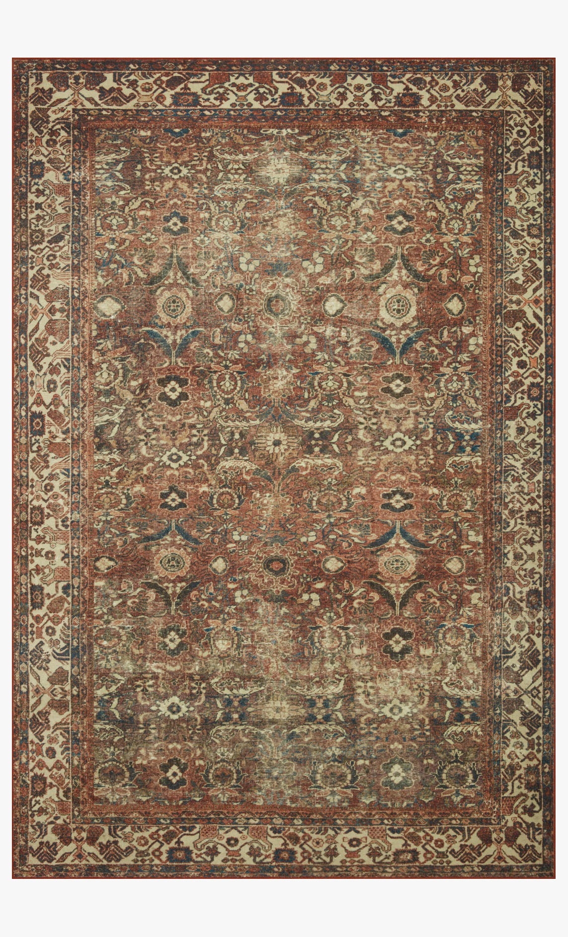 Banks Machine-Washable Rug, Brick and Ivory
