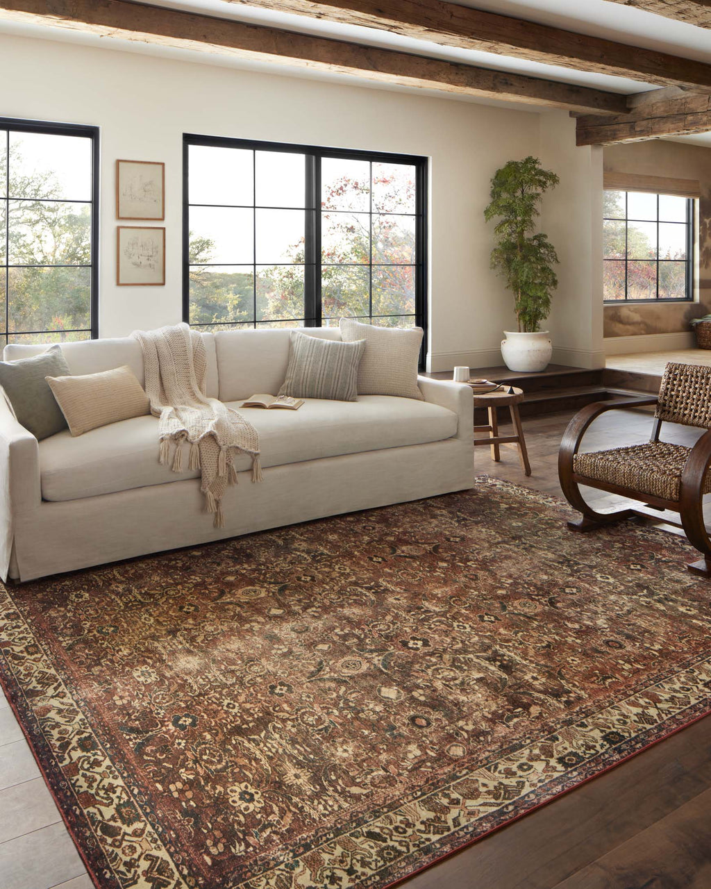 Banks Machine-Washable Rug, Brick and Ivory