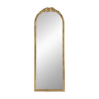 Antique gold arched floor mirror with floral crest