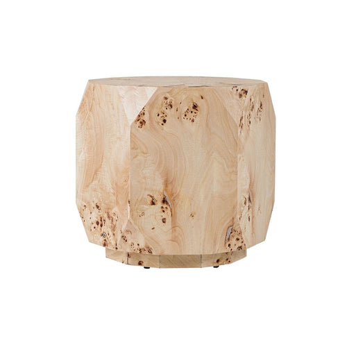 Burl drum side table angle view