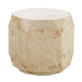 Burl wood veneer drum side table in natural brown