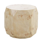 Burl wood veneer drum side table in natural brown