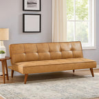 Sena Futon Sofa Bed, Light Brown Faux Leather