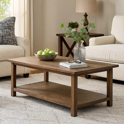 Ayne Coffee Table with Shelf, Distressed Brown, 47"