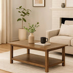 Ayne Coffee Table with Shelf, Distressed Brown, 47"