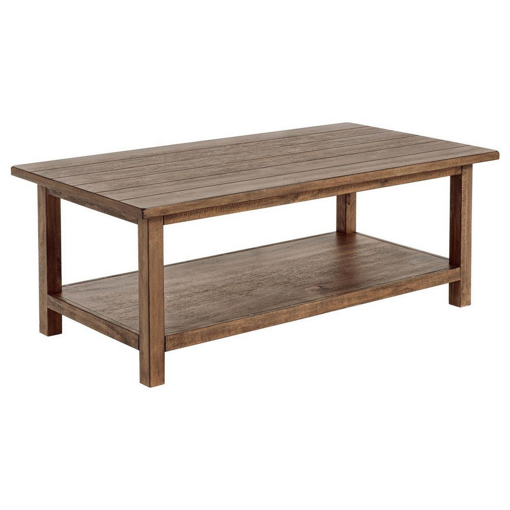 Ayne Coffee Table with Shelf, Distressed Brown, 47"