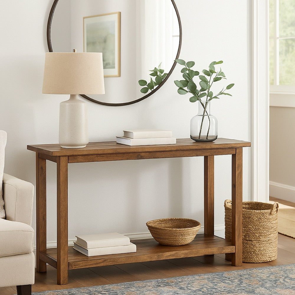 Ayne Console Table with Shelf, Distressed Brown, 47"