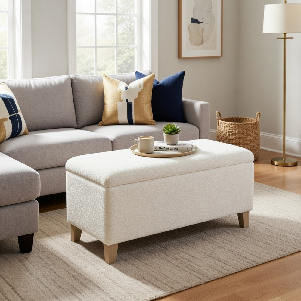 Liv Storage Bench Ottoman, Cream Sherpa, 42"