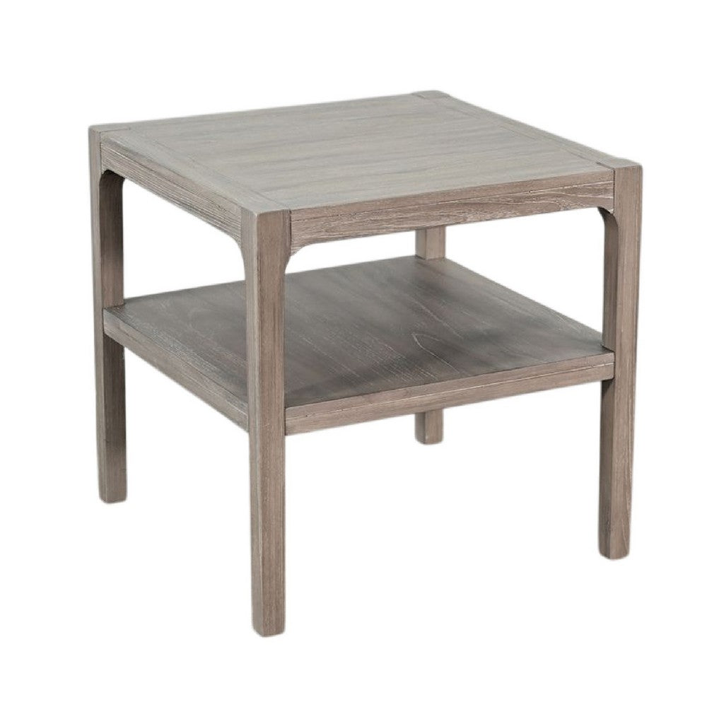 Square Side Table with Lower Shelf, Natural Mindi Wood, 24"