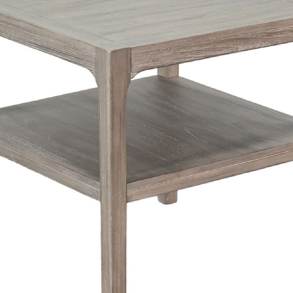 Square Side Table with Lower Shelf, Natural Mindi Wood, 24"