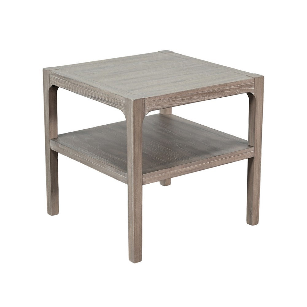Square Side Table with Lower Shelf, Natural Mindi Wood, 24"