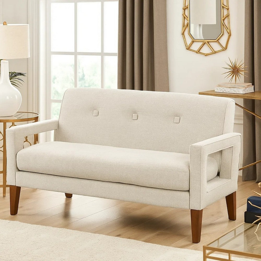 Bei Loveseat, Beige Chenille with Walnut Wood Frame, 55"