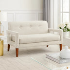 Bei Loveseat, Beige Chenille with Walnut Wood Frame, 55"