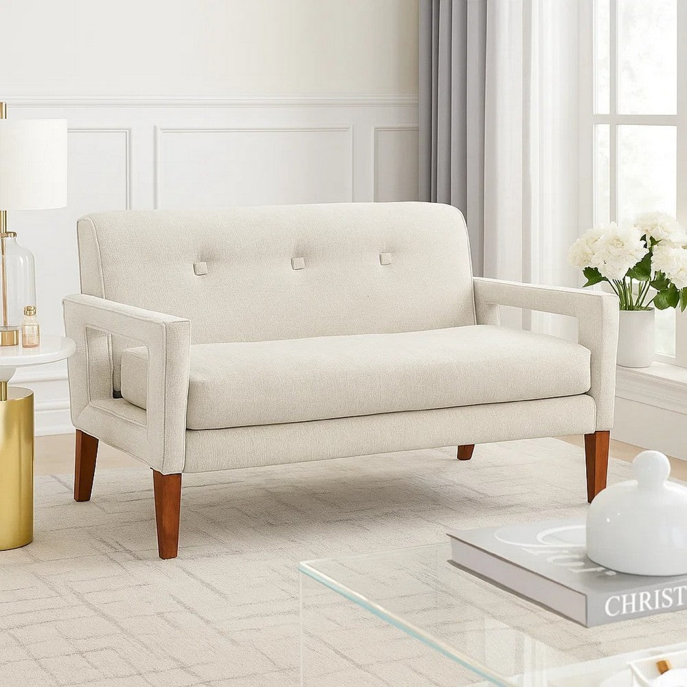 Bei Loveseat, Beige Chenille with Walnut Wood Frame, 55"