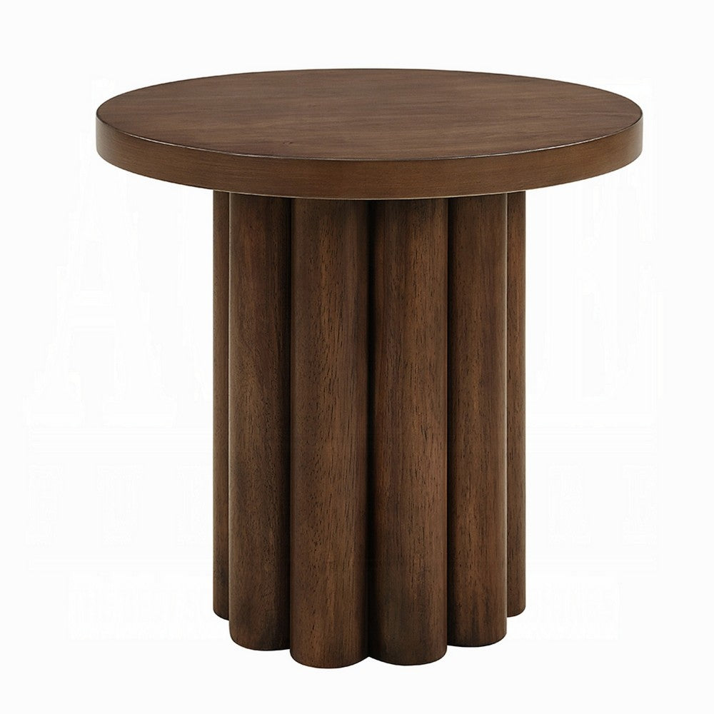 Sana round side table with fluted base in dark brown
