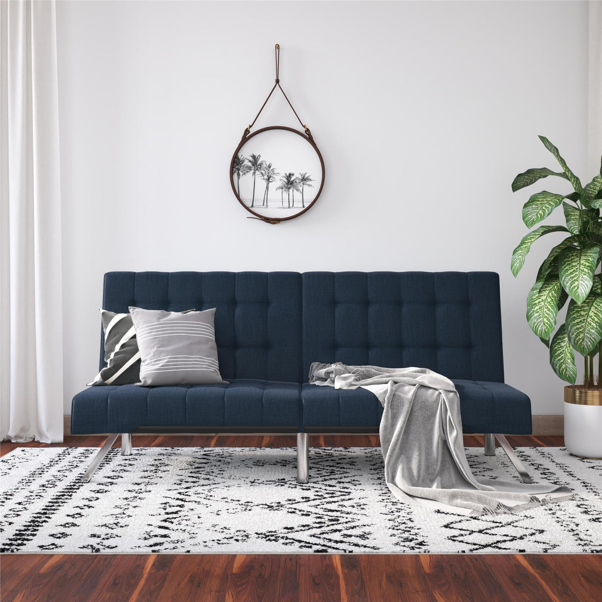 DHP Emily Convertible Futon, Navy Blue Linen