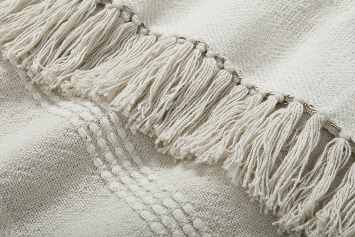 Hugh Woven Cotton Throw, Cream, 50" x 60"