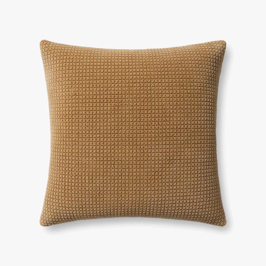 Quilted Velvet Throw Pillow, Caramel, 22" x 22"