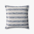 Loloi blue and ivory striped fringe throw pillow