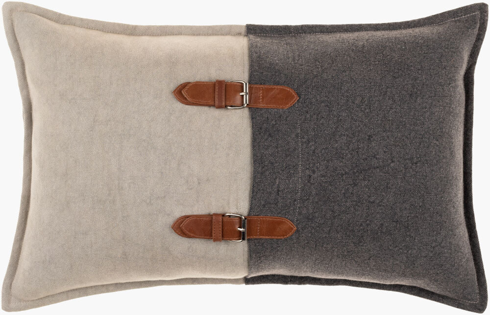 Branson Lumbar Pillow with Leather Accents, 14" x 22"