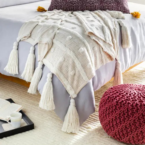 Dallan Woven Shag Throw, Cream, 50" x 60"