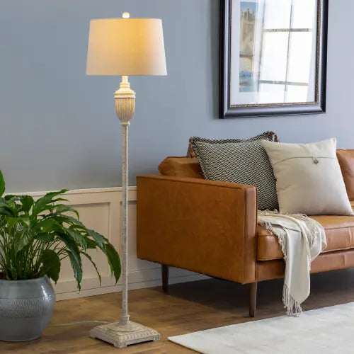 Edis Floor Lamp, Gray with Beige Linen Shade, 59"