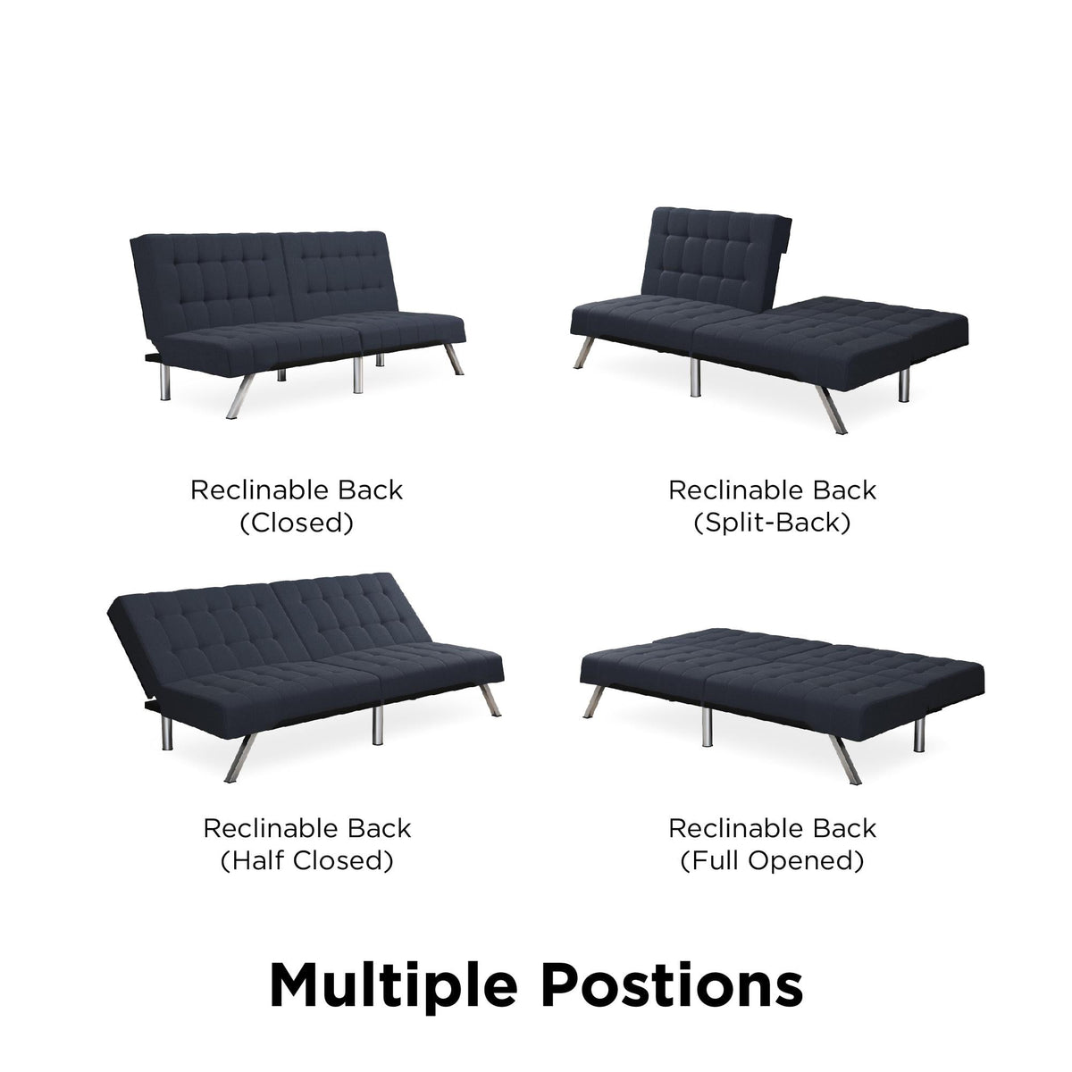 DHP Emily Convertible Futon, Navy Blue Linen