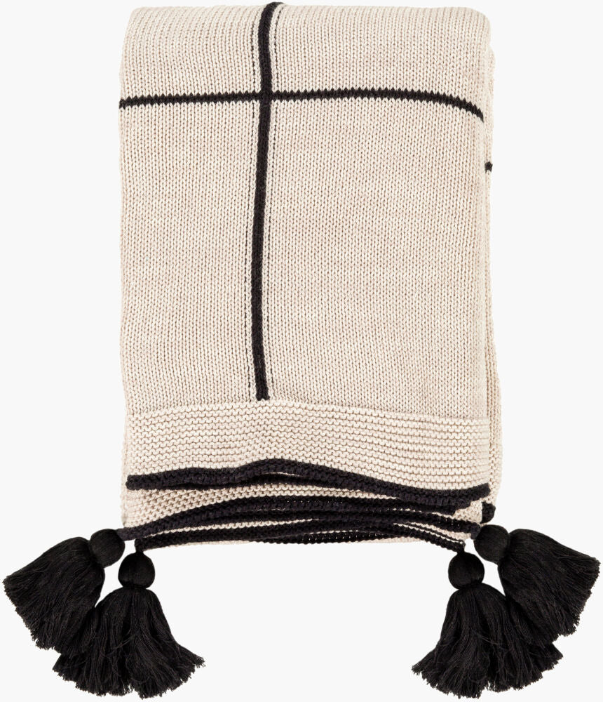 Fleck Tassel Throw, Beige and Black, 50" x 60"