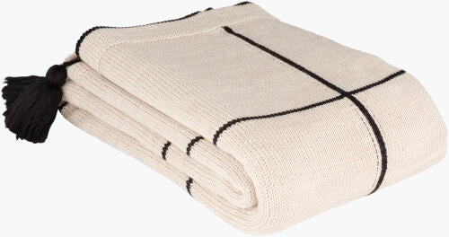 Fleck Tassel Throw, Beige and Black, 50" x 60"