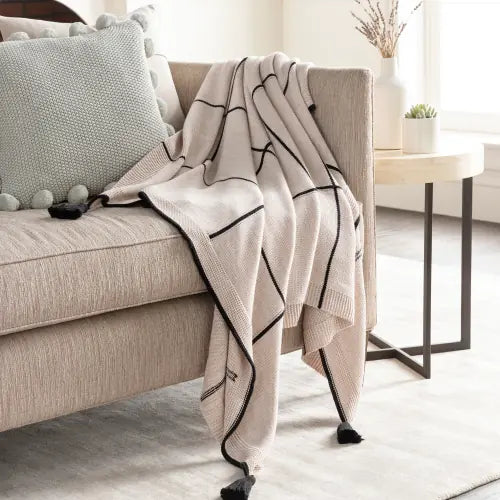 Fleck Tassel Throw, Beige and Black, 50" x 60"