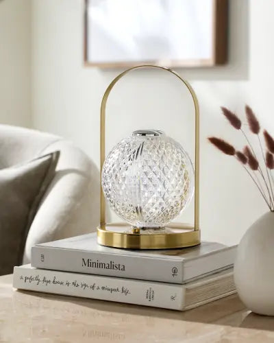 Furnas cordless lamp styled on a table