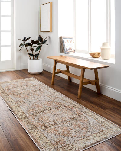 Lillian Machine-Washable Rug, Warm Brown Traditional