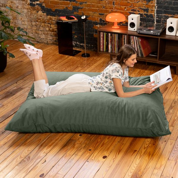 Jaxx Pillow Saxx Dream Lounger with Wood Frame, Green Velvet
