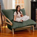 Jaxx Pillow Saxx Dream Lounger with Wood Frame, Green Velvet
