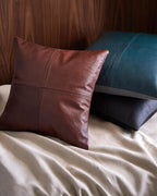 Sheffield pillow styled on a leather sofa