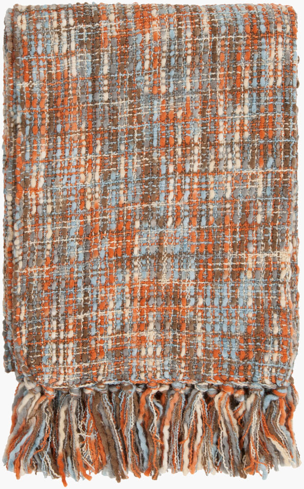 Surya Tabitha woven throw blanket in rust and blue